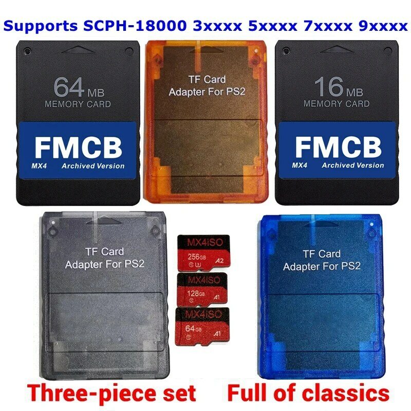 Kompatibilitas tinggi SIO2SD PS2 MX4 TF/adaptor kartu SD untuk PS2 semua konsol + kartu FMCB + 256G/128G/64G paket pilihan SD