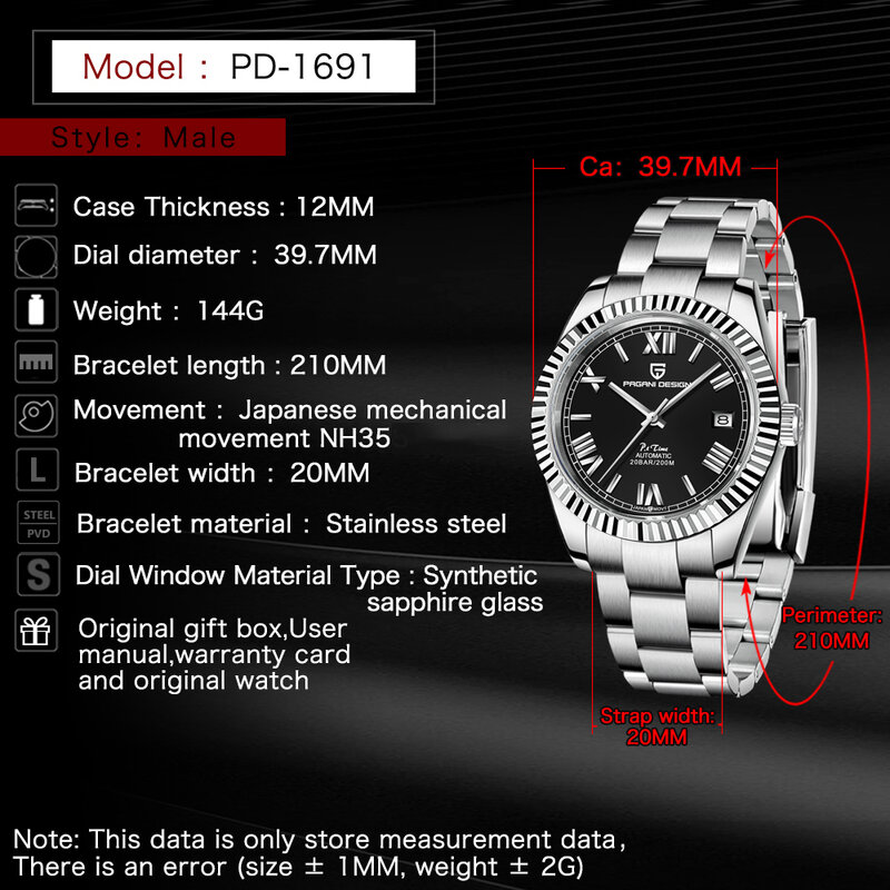 PAGANI DESIGN-Relógios mecânicos automáticos para homens, AR Sapphire Mirror, aço inoxidável impermeável, Sports Wristwatches, Novo, 2023