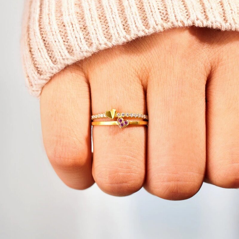 Monkton Echt 925 Sterling Zilver 2 Harten Ring Voor Moeders Dag Geschenken 14K Verguld Roze Zirkonia Verlovingsringen Voor Vrouwen