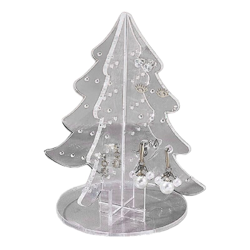 Soporte para pendientes árbol Navidad E15E, soporte para anillos oreja acrílico para entusiastas joyería