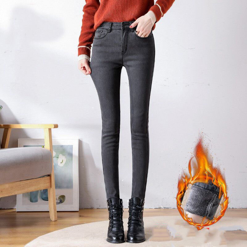 Oversize smukłe jeansy z aksamitną podszewką Spodnie zimowe pluszowe Spodnie Stretch Vaqueros średnio wysoka talia zagęścić ciepłe dżinsowe Spodnie