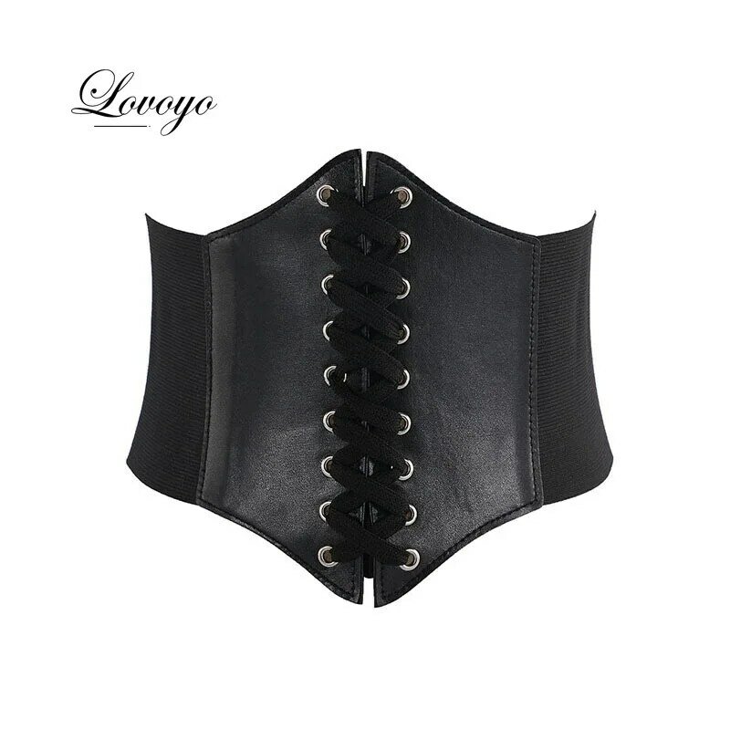 Cintura corsetto da donna moda gotica PU fiore ricamo Cummerbunds fascia in vita dimagrante femminile cintura larga nera Vintage per ragazza