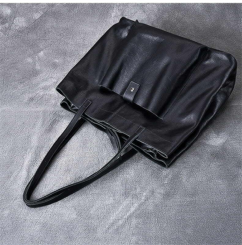 Повседневная Роскошная вместительная сумка-тоут из натуральной воловьей кожи для мужчин, уличная дорожная черная сумочка на ремне из воловьей кожи
