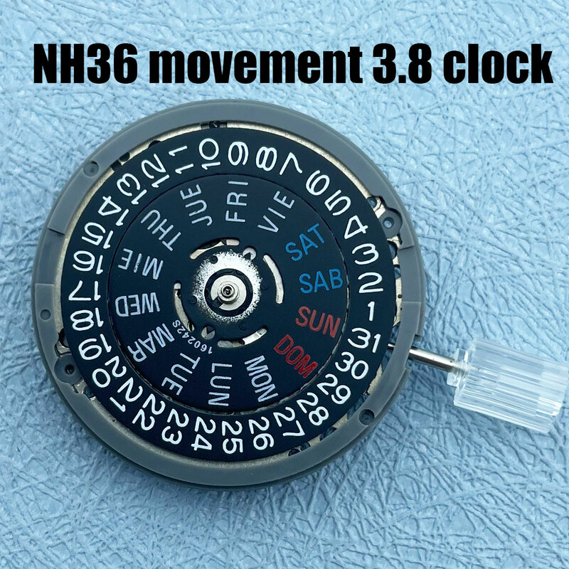NH36A kualitas tinggi baru asli kalender ganda jam 3.8 hitam NH36A gerakan mekanis Aksesori jam tangan suku cadang