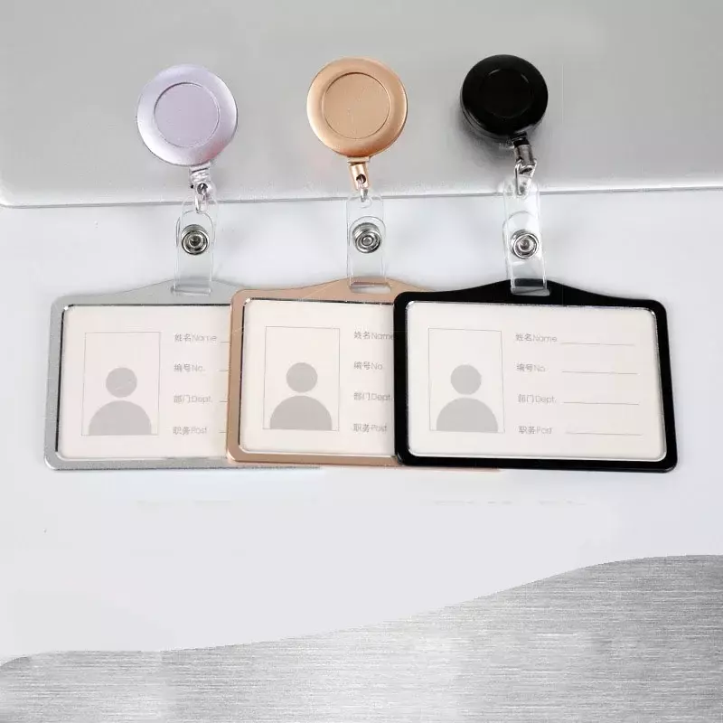 Tarjetero de plástico de aluminio para hombre y mujer, bolsa retráctil para tarjetas de crédito, con Clip para tarjetas de identificación y nombre