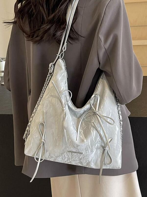 Mochila de mano con lazo elegante, bolso escolar informal de gran capacidad, mochila de viaje de ocio para estudiantes