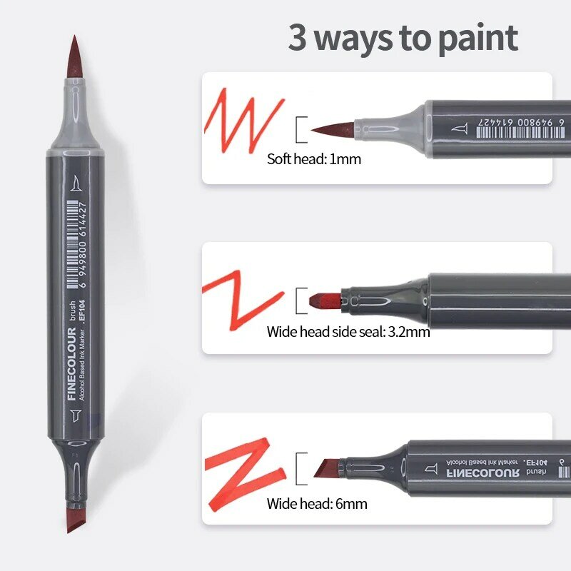 Finecolour EF104 المبتدئين المزدوج رئيس الكحول ماركر أقلام الرسم أنيمي رسم تصميم الرسم عالية الجودة ماركر الفن لوازم