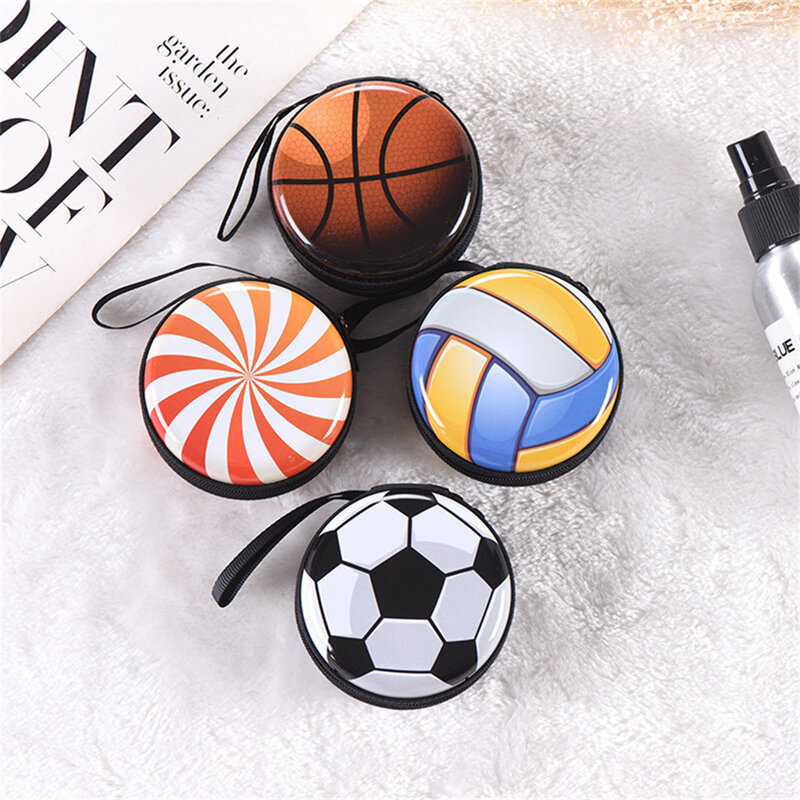 Small Ball Purses With Wristband Football Basketball Dinosaurs Printed Zipper Pouch For Coin Card Key Storage Earphone Box