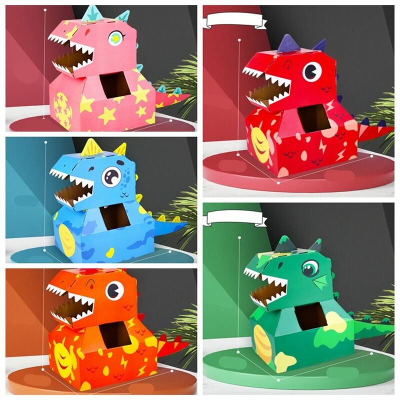 Handmade Cardboard Box Dinosaur Toy Originality Wearable Animal Vibrant Colour Scheme Assembly Props