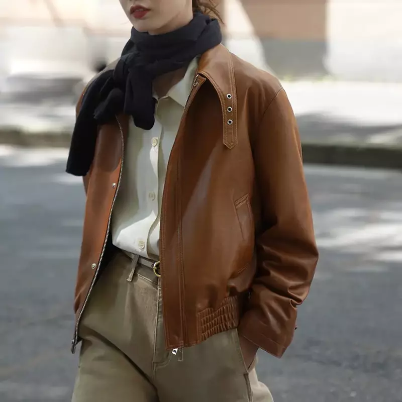 여성용 용수철 짧은 가죽 재킷, 지퍼 버튼, 캐쥬얼 하라주쿠 상의, 우아한 슬림 가죽 코트, 한국 패션, 신상