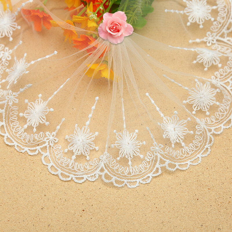 1Yards Exquisite Mesh Fabric White Bridal Lace Applique Collar 12cm Cotton Ribbon Guipure Fringes Trim For Sewing Supplies LA29