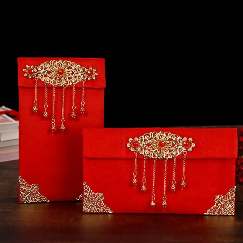 Saco de dinheiro envelope vermelho chinês seda falsa, fácil de transportar, retângulo, toque festivo sofisticado, saco de sorte