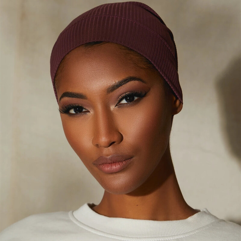 Topi Hijab Batin Bergaris Wanita Muslim Topi Syal Bawah Hijab Islami Headband Regang Turban Syal Kepala Wanita