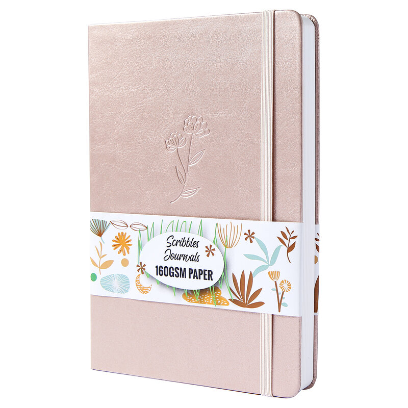 Cuaderno punteado de cubierta de oro rosa, diario de cuadrícula de puntos, INS BUJO, papel grueso de bambú de 160GSM con página numerada * BUKE