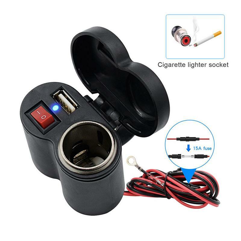 Motorcycle Lighter Socket USB Charger Waterproof Cigarette Lighter Socket With Switch Handlebar & Rear View Mirror Clamp Power