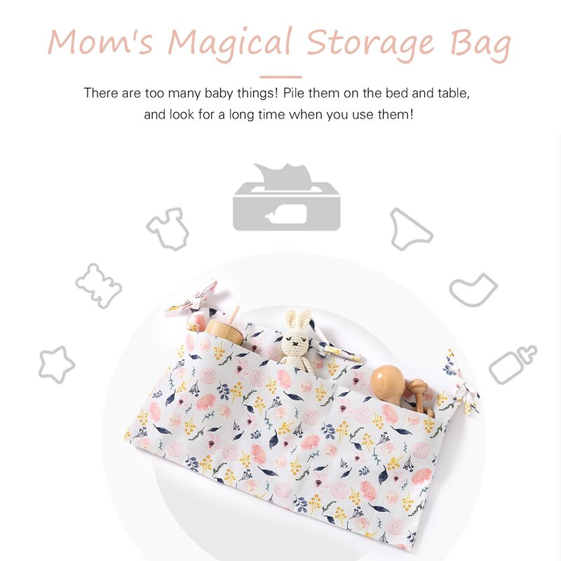 Baby Bedside Storage Bag Baby Crib Organizer Hanging Bag For Baby Essentials Multi-Purpose Newborn Bed Hanging Diaper Toy Tissue