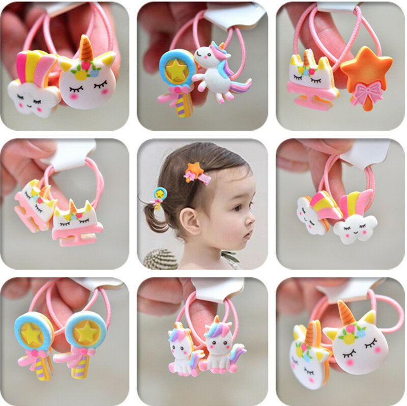 Bandas elásticas para el pelo de unicornio para niñas, 2 piezas, Anillo para el pelo de Color caramelo, cuerda para el pelo, accesorios para niños pequeños