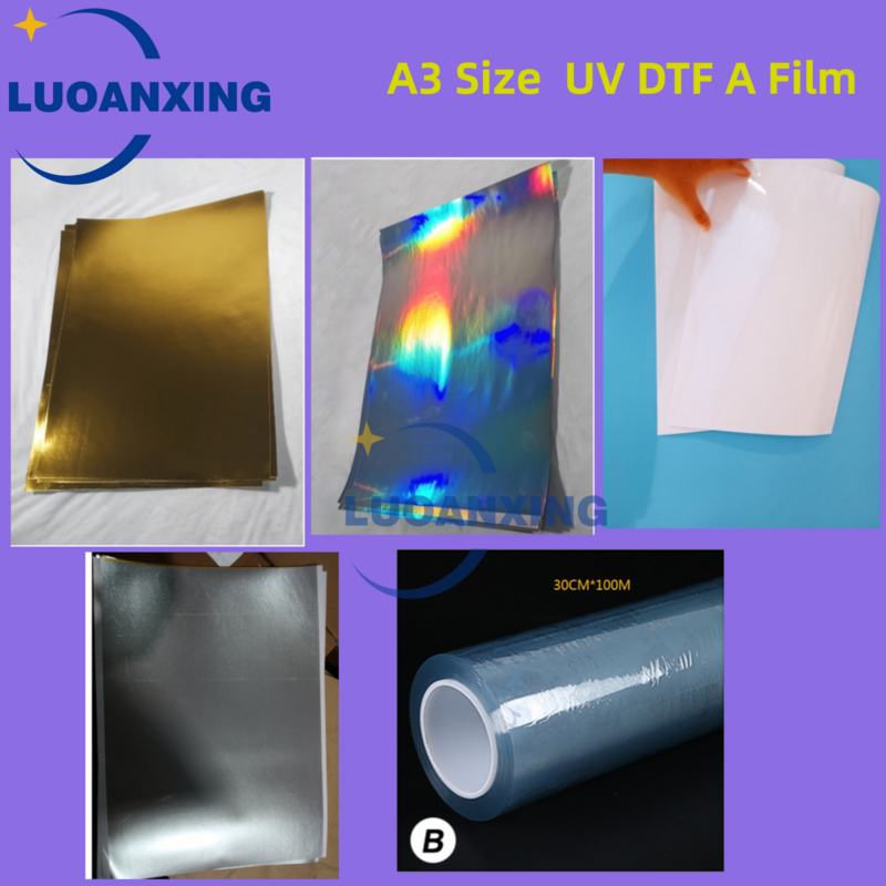 Rollo de película UV DTF, adhesivo de cristal, impresión Universal, tamaño A3, 100 unidades, 30cm x 100m