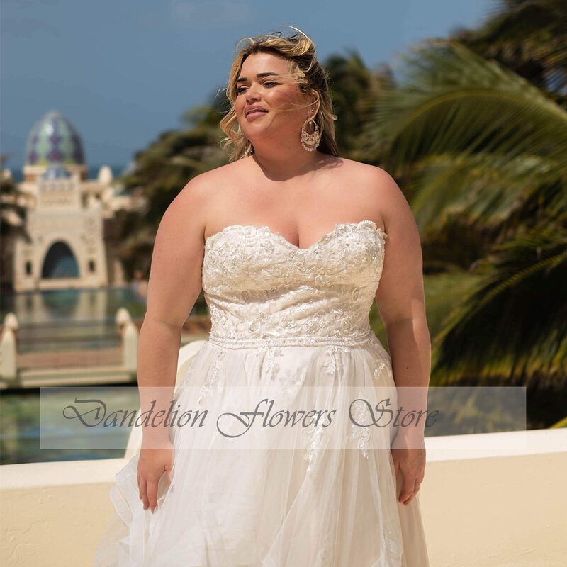 Vestidos De novia bohemios De talla grande sin tirantes, sin mangas, con cordones, apliques De encaje, línea A, Vestido De novia