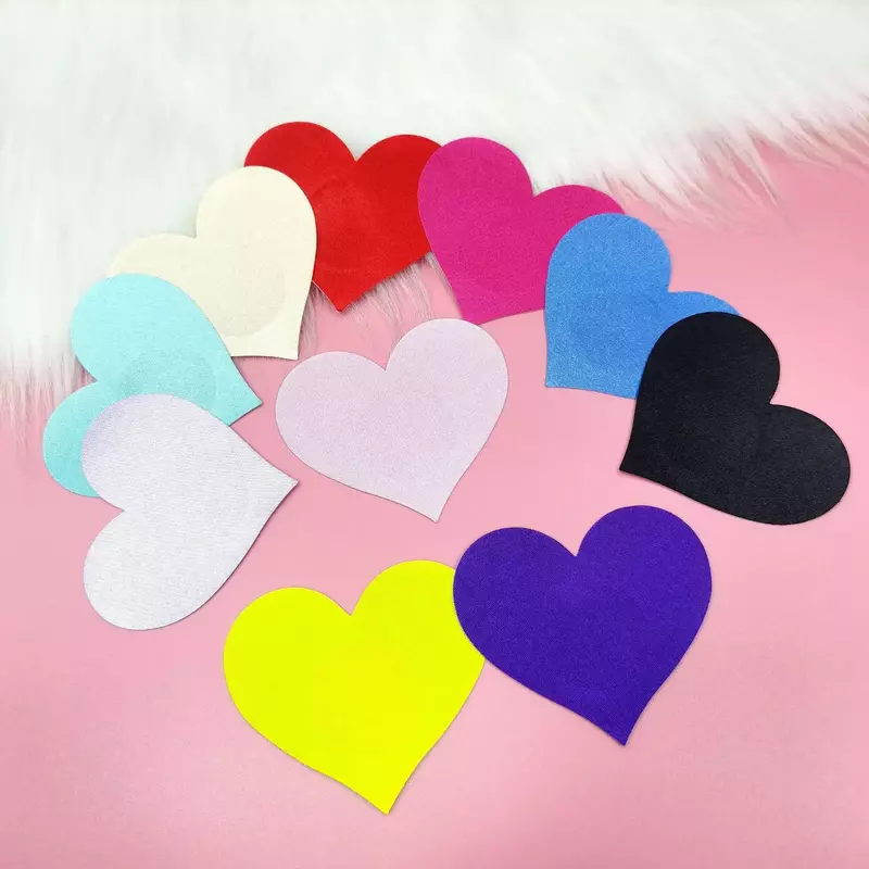 16 Colors Disposable Poly Satin Heart Style Invisible Nipple Cover Tape Overlays on Bra Nipple Pasties Stickers for Women Girls