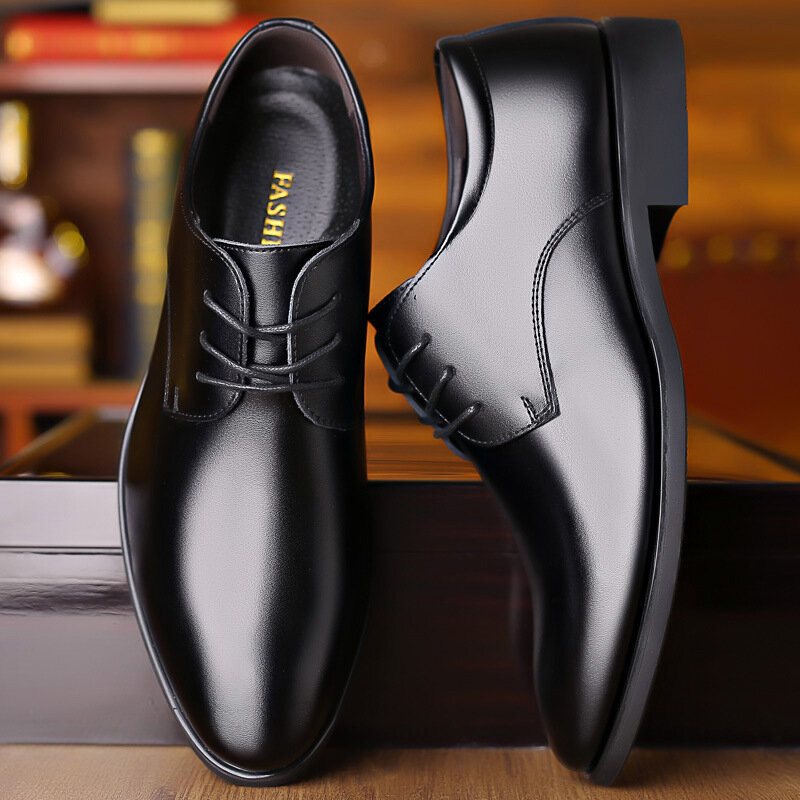 Spring and Autumn New Men's Youth Formal Dress Business Casual Shoes with Elevated Inner Work Shoes Soft Sole Leather Shoes