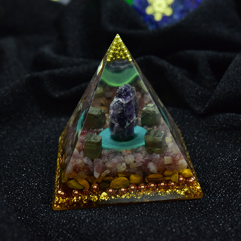 Nowy oryginalny naturalny kryształ ametyst biżuteria dekoracyjna ozdoby piramida energia geometria orgonit joga medytacja uzdrawianie