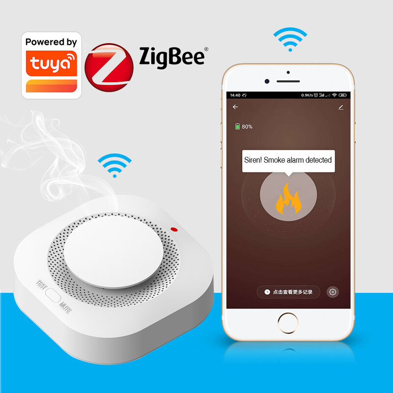 Détecteur de fumée intelligent Tuya Zigbee, détecteur de fuite de fumée sans fil, capteur de fumée, installation dans une zone Non fumée ou une cuisine