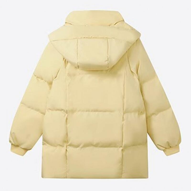 Casaco de algodão com capuz médio para mulheres, casaco acolchoado grosso, à prova de vento, elástico, quente, inverno