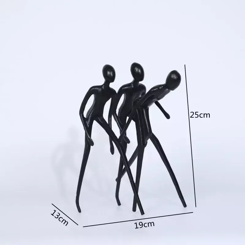 Nordic Metal Black Abstract Three People Running Sculpture Character Ornament Study Desktop Decoration Home Decor Accessories