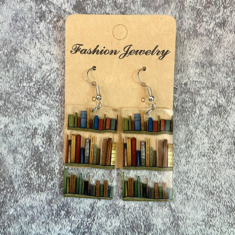 Boucles d'oreilles pendantes mignonnes en acrylique Trinity pour les amoureux des livres, cadeau de boucle d'oreille pour les filles, cœur, bibliothécaire, nouvelle mode, 2023