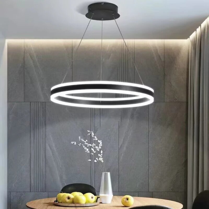 Современная подвесная люстра в виде кольца, приглушаемая лампа для столов, гостиной, спальни, кухонного островка, домашний декор, светильник с блесками