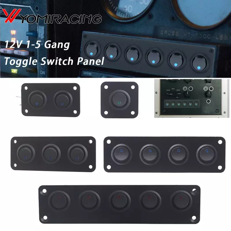 Panel de interruptor de palanca Universal para coche, barco, barco, RV, camión, LED azul, accesorios de estilo, balancín marino, USB, 12V, 1-5 entradas