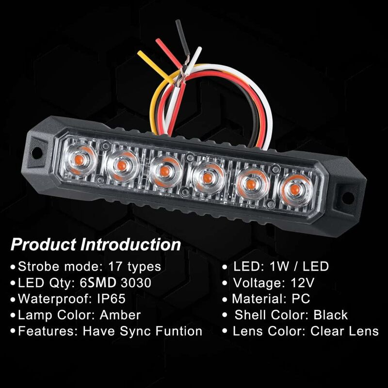 LED表面実装ストリップミニグリルライト、点滅ランプ、トラック、車、LEDヘッド、緊急事態、危険警告灯、6 LED