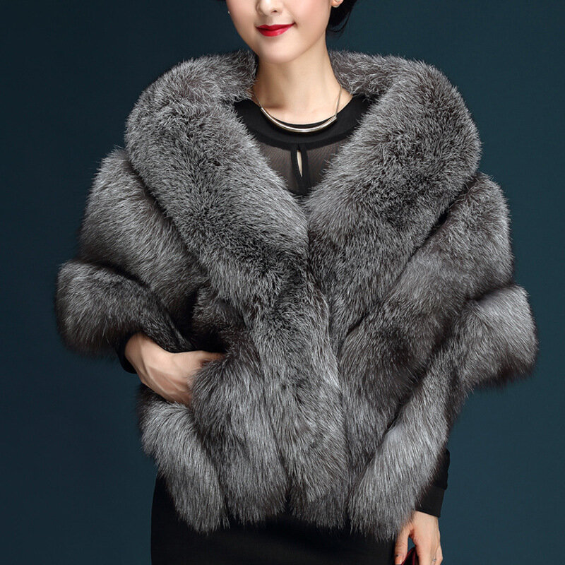 Faux Fox Fur Shawl para vestido de noiva, capa, jaqueta, tendência da moda, outono e inverno