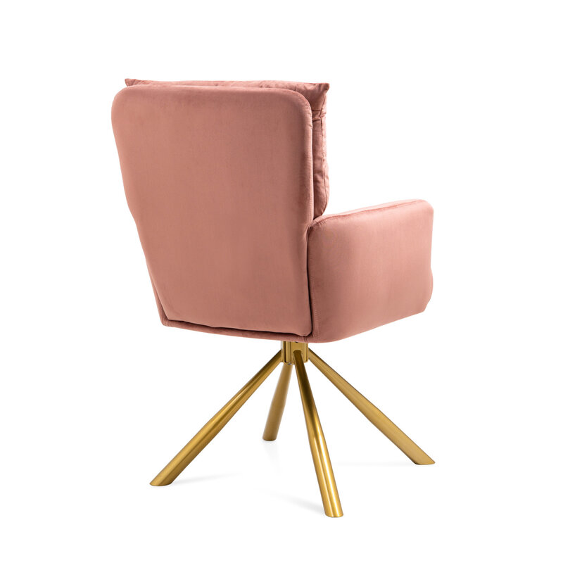Silla giratoria tapizada con respaldo alto de terciopelo rosa contemporáneo, diseño elegante y felpa, comodidad para elevar su Spa de estar
