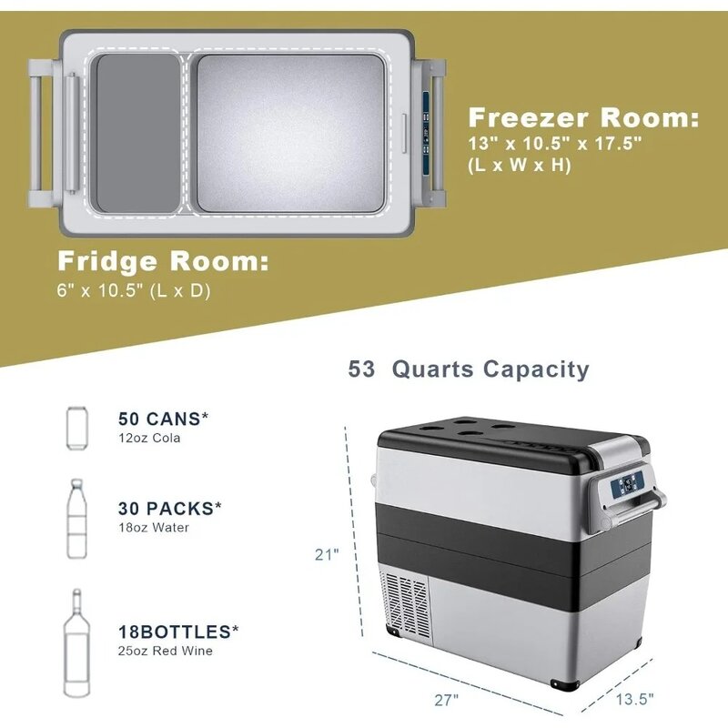 Refrigerador portátil para coche, refrigerador RV de 53 cuartos, de-4 ° F a 68 ° F, con Panel de operación, diseño de ranura