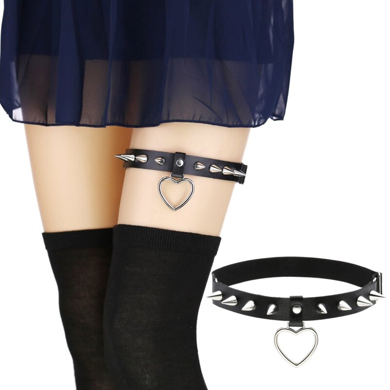 Cadena para pierna cuero PU con decoración corazón para mujer, cadena para muslo, joyería con estilo Punk, joyería para y