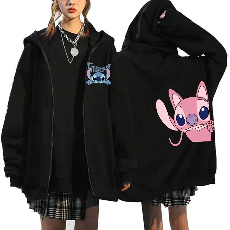Sudadera con capucha de dibujos animados de Disney Stitch para mujer, ropa de calle de Manga, Harajuku, Anime, divertido, invierno, años 90