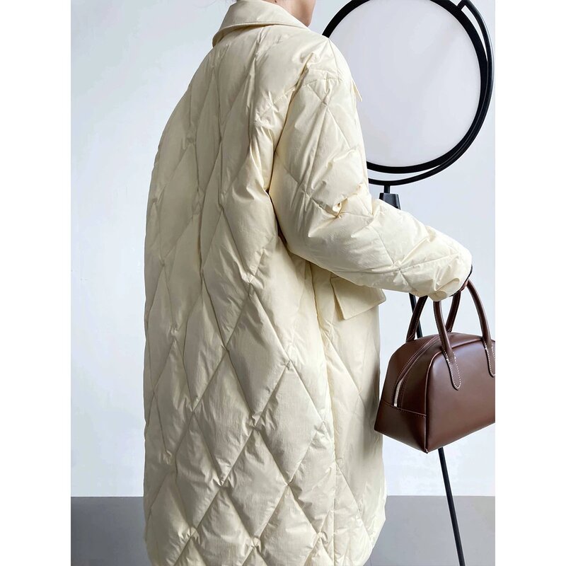 Inverno donna Argyle piumino d'anatra bianco cappotto trapuntato caldo oversize piumino lungo cappotto spesso per le donne 2022