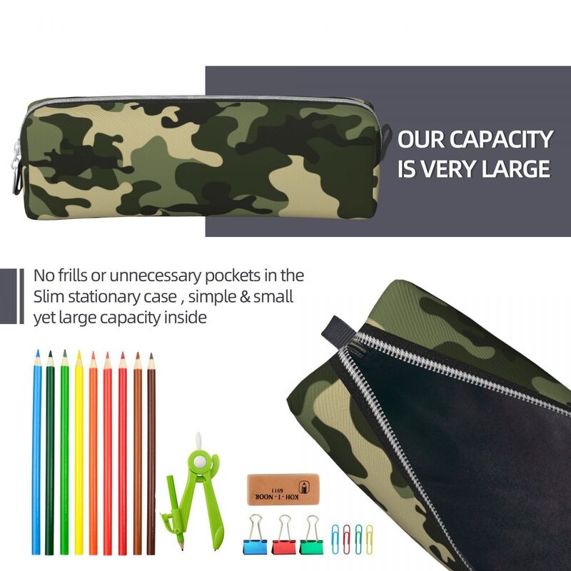 Kotak pensil kamuflase militer hijau tas penyimpan pena indah tas anak-anak kapasitas besar hadiah sekolah siswa sarung pensil