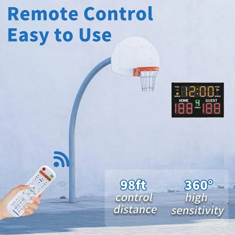Electronic Basketball Scoreboard with Buzzer, Digital Scoreboard with Remote,Portable Score Keeper Battery Powered High-Bright S