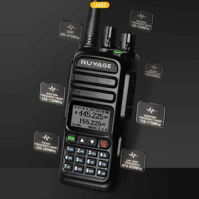 Ruyage uv83 noaa canal de tempo 6 bandas amador presunto rádio em dois sentidos 128ch walkie talkie ar banda cor polícia scanner marinho