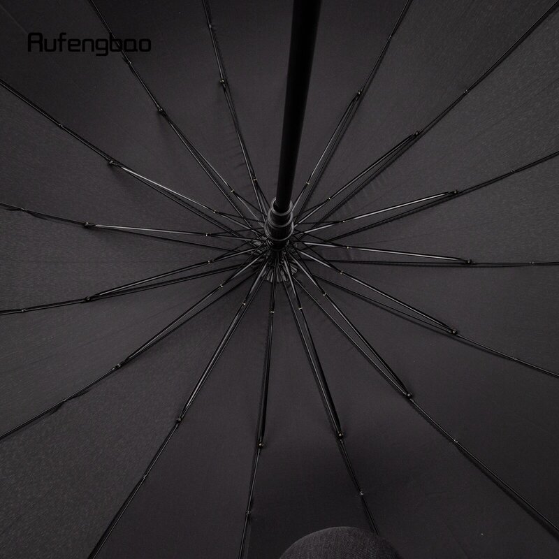 Black Samurai Automatic Windproof Umbrella, Wooden Handle 16 Bones Long Handle Enlarged Umbrella Both Sunny and Rainy Days 90cm