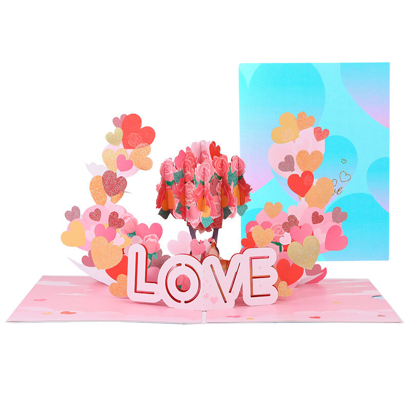 Tarjeta de felicitación tridimensional 3D para el Día de San Valentín, tarjeta de mensaje de bendición de vacaciones, amor romántico creativo, nuevo, 520