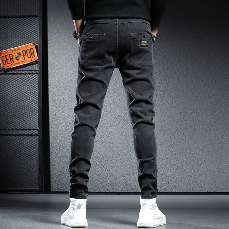 Wiosenne letnie czarne szare dżinsy Cargo męskie Streetwear Denim spodnie do biegania męskie Baggy Harem Jean spodnie cargo spodnie męskie dżinsy