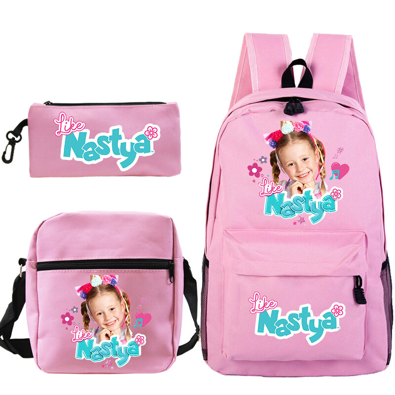 3pcs Set Like Nastya Printed Backpacks for Primary School Girls School Bags Cute Girl Pattern Bookbag Kids Pink Casual Bagpack