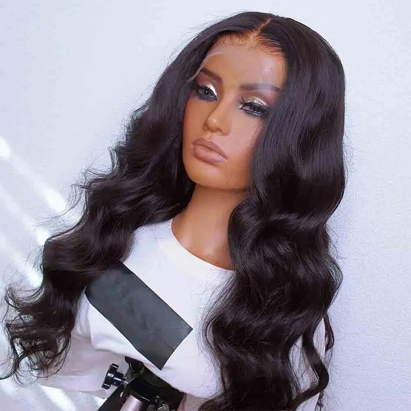 Natural Black Glueless Soft 26“ Long 180Density Body Wave Deep Lace Front Wig For Women BabyHair Preplucked Heat Resistant Daily