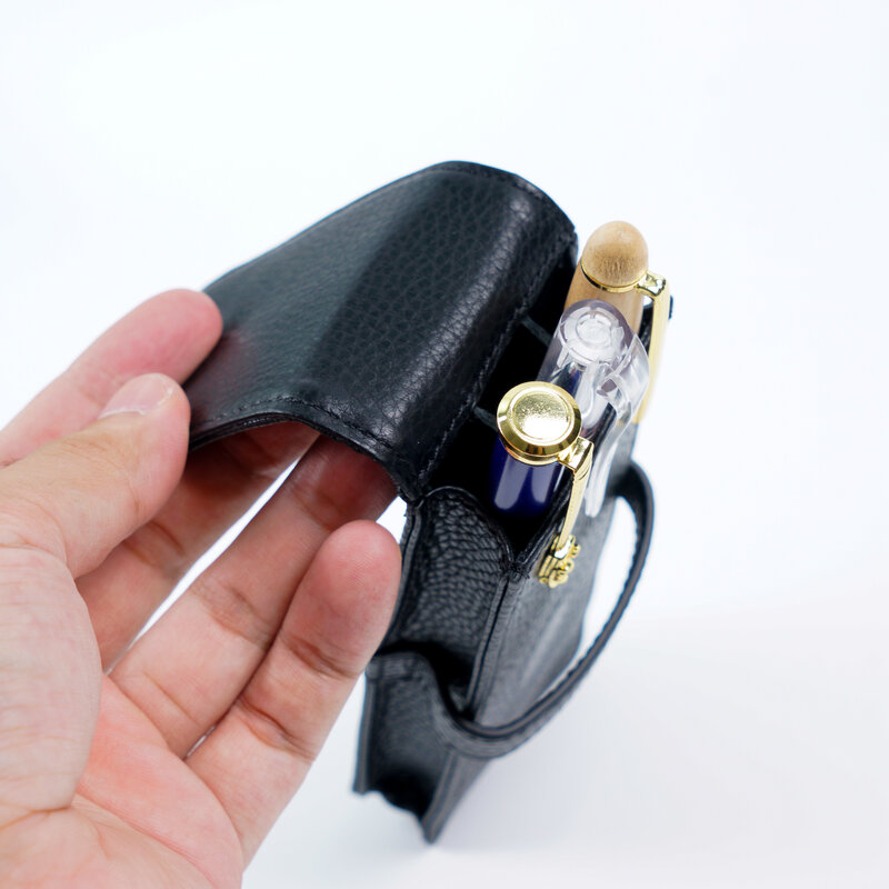 Moterm-Couro Genuíno Flap Pen Bag com atração magnética para três canetas, Pebbled Grain Lápis Caso, Estacionária Pen Pouch