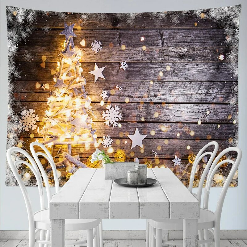 Christmas Tapestry Wall Hanging Santa Claus Christmas Snow Scene Window Tapestry Aesthetic Room Decor Home Holiday Decoration