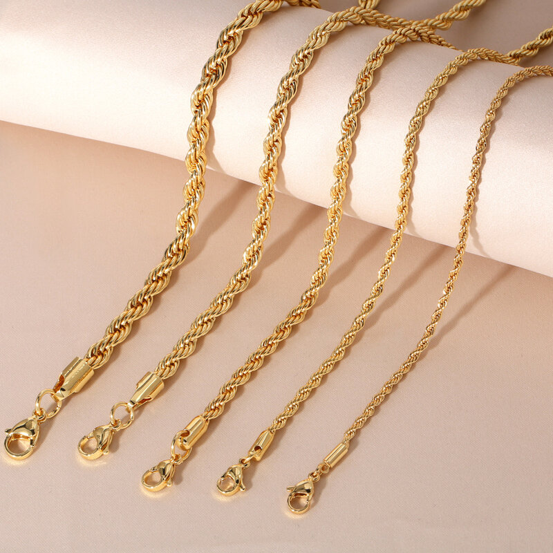 OCESRIO Trendy Gold Color 3/4/5/6mm Twisted Rope Chain Copper Gold Plated Handmade Necklace Chain Jewelry Making Supplies nker31